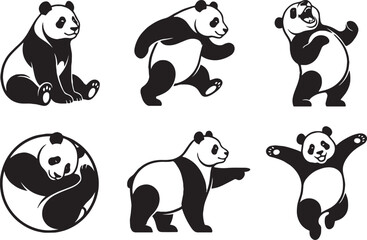 A set of pandas. Hand drawn vector illustration © Михаил Н