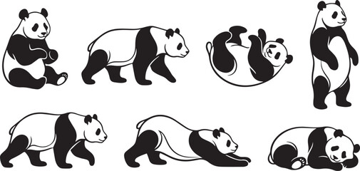 A set of pandas. Hand drawn vector illustration © Михаил Н