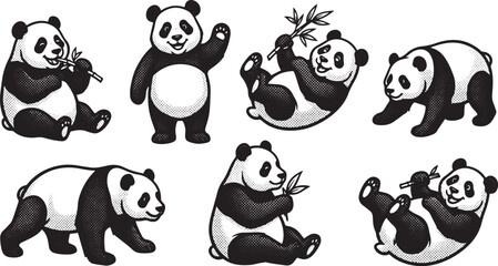 A set of pandas. Hand drawn vector illustration © Михаил Н