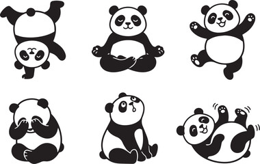A set of pandas. Hand drawn vector illustration © Михаил Н