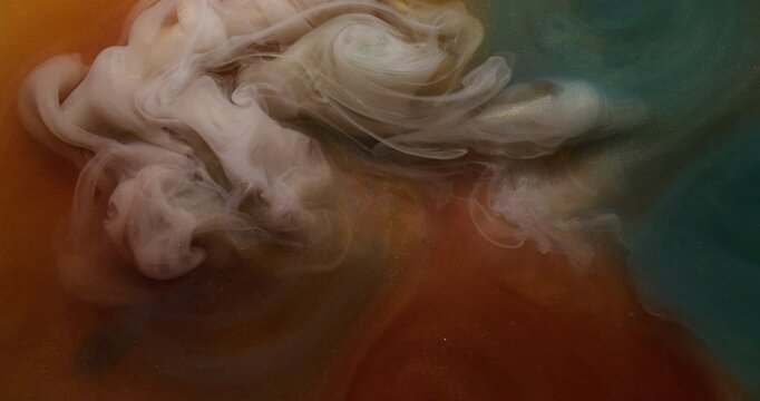 Art cloud. Pigment blend. Fume paint spray swirl in colorful liquid. Shimmering defocused curl stream texture abstract background.