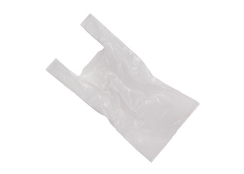 Old white plastic shopping bag isolated on transparent background.