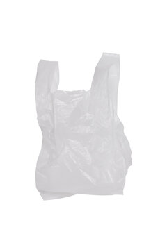 Old white plastic shopping bag isolated on transparent background.