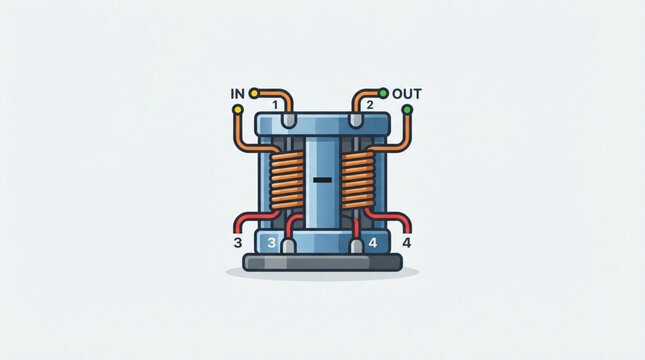 Audio transformer electronic component icon. Electrical engineering hardware diagram.