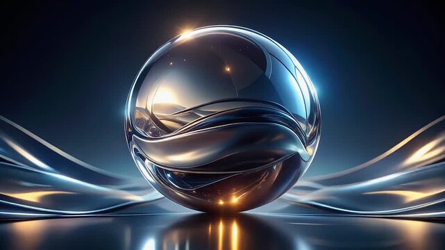 Chrome sphere loop reflective waves orbiting continuously metallic textures glowing shine