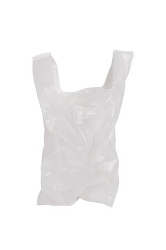 Old white plastic shopping bag isolated on transparent background.
