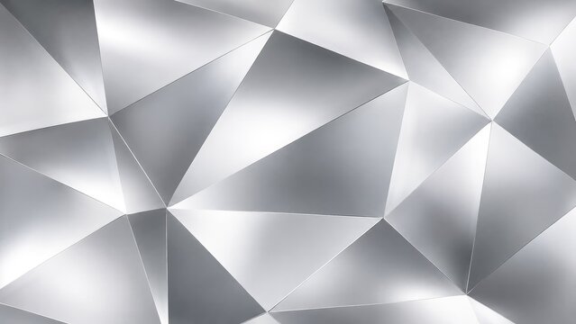 Abstract silver geometric metallic low-poly background with faceted triangular shapes and reflective gradient highlights