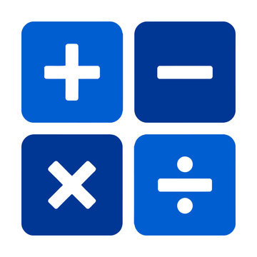 Set of four blue square math operator icons with addition subtraction multiplication and division Vector