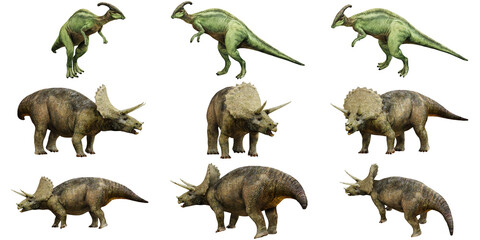 Illustration of Parasaurolophus and Triceratops dinosaurs © Ilie