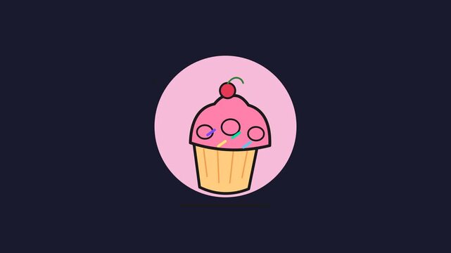 Cute Cupcake with Spinning Sprinkles Looping Animation on Dark Background