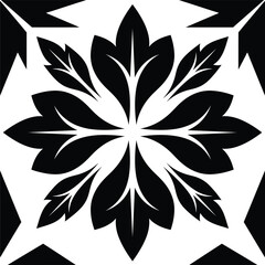 Fototapeta premium Black and white geometric floral pattern with sharp leaf shapes