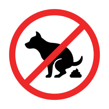 No dog poop allowed sign with a black dog silhouette and a red prohibition circle symbol Vector