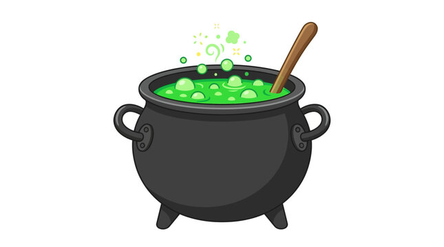 A bubbling green potion with glowing elements is contained within a dark, textured cauldron, suggesting a magical or mystical concoction perfect for Halloween or fantasy themes.