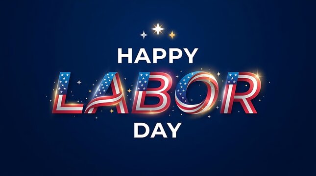 Happy Labor Day Banner With American Flag Stars And Sparkles On Dark Background