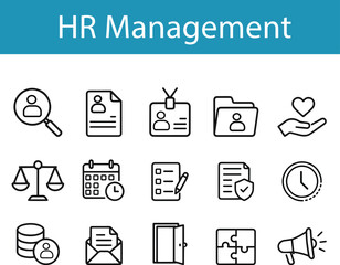 Fototapeta premium HR Management Outline Vector Icons Set – Recruitment, Employee Records, Payroll and Human Resources
