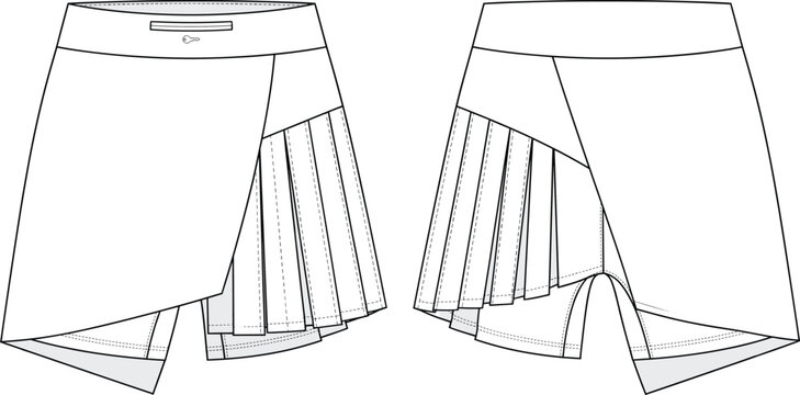 Women skort fashion flat sketch technical drawing vector template apparel design illustration front and back view