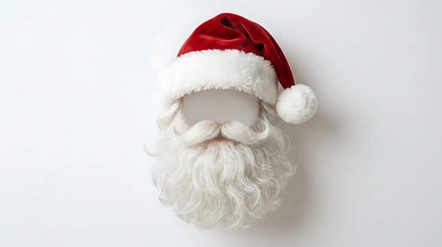 Santa Claus Hat And Beard Isolated On Clean Background For Holiday Design