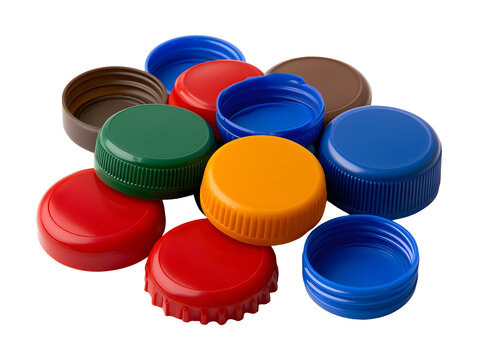 Collection set of colorful plastic bottle caps isolated on transparent or white background, png