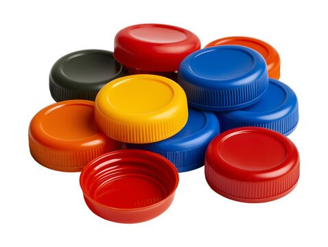 Collection set of colorful plastic bottle caps isolated on transparent or white background, png