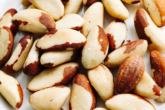 Top-down view of peeled Brazil nuts.