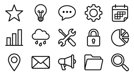 Fototapeta premium Collection of simple outline icons representing various concepts.