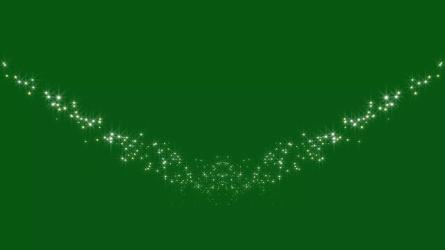 Particle burst glitter sparkle animation, white fairy dust, glowing pixie wand trail, shimmering stars, isolated green screen, 4k