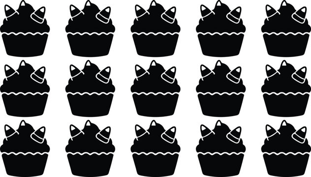 Black cupcake silhouettes with candy corn toppings