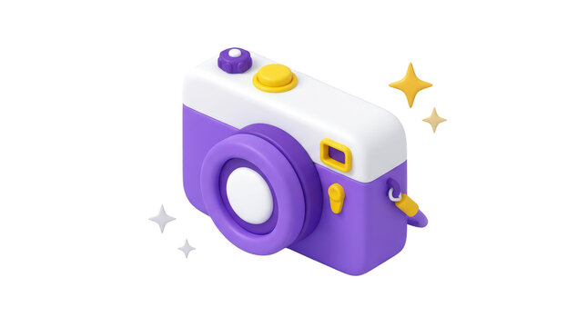 Colorful cartoonstyle camera illustration with playful design elements isolated on transparent background