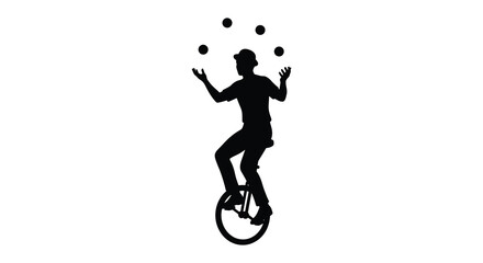 Juggler On Unicycle Silhouette Against White Background © MBHM Studio