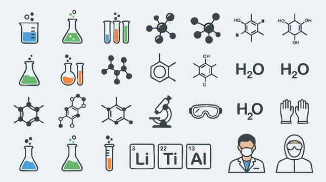 Science and Chemistry Flat Icons Set for Laboratory Research and Education