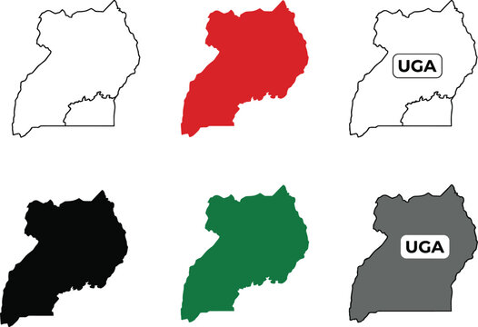 Set of uganda map silhouettes