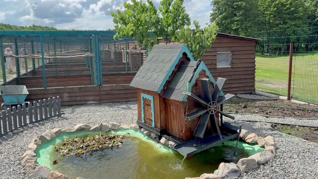 Decorative Decorative Miniature Wooden Water Mill with Water Wheel in Garden Pond Video
