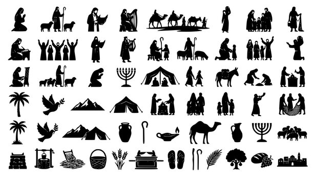 Biblical Old Testament Lifestyle Silhouette Flat Vector Collection