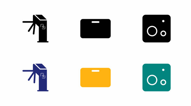Turnstile reader badge scanning and modern tech icons set