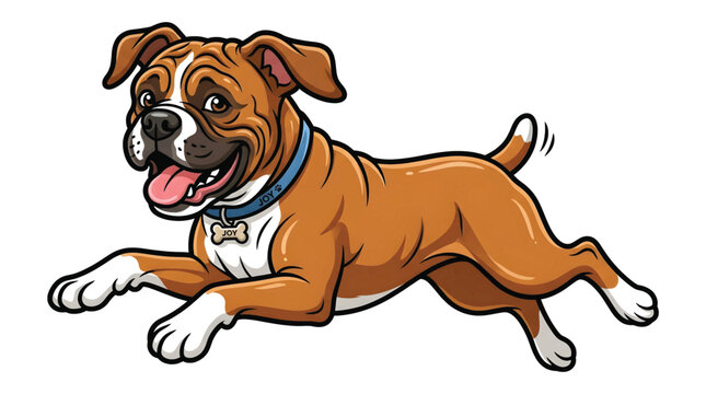 Playful boxer dog running with joyful expression cartoon mascot illustration isolated for pet branding and National Dog Day