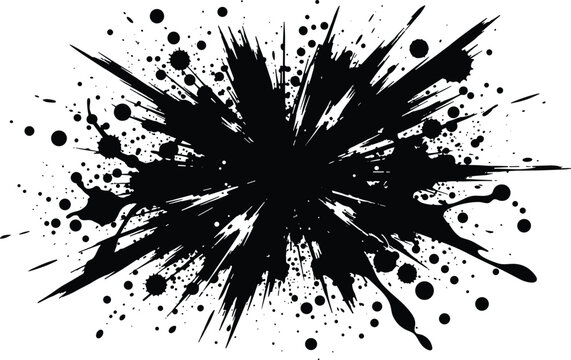 Dynamic black ink burst splatter vector illustration with grunge paint drops and explosion effect