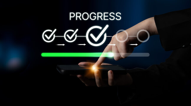 Progress Tracking Concept with Smartphone Displaying Status Indicators and User Interaction for Digital Workflow and Task Management. Bitwise.