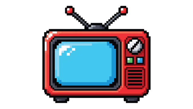 Retro pixel art television cartoon illustration isolated on white background for gaming technology and digital projects