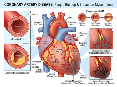 Coronary artery disease plaque buildup illustration