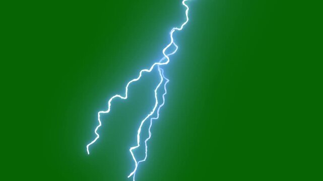 Blue lightning bolts, lightning energy effects, thunder strikes, thunderstorm power overlay, blue lightning bolt strike, electric energy burst on green background, 4k motion graphic