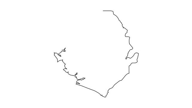 Sierra leone map outline drawing animation showing country borders in black line style.