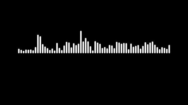 Organic audio spectrum visualization with alpha channel, clean sound wave spectrum loop, minimalist digital frequency equalizer for music production, audio visualizer on black background, 4k loop