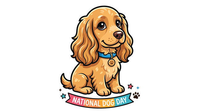 Cute cocker spaniel National Dog Day cartoon illustration isolated on white background