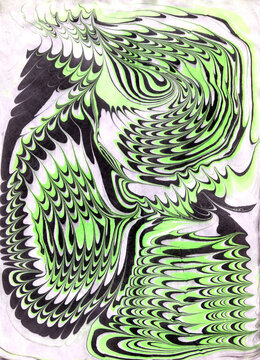 Ebru background. Hand drawn ebru technique decorative abstract background. Ebru background use as print, poster, element design, textile, wrapping paper, decor. Green, white and black abstract ebru pr