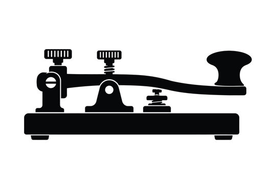 Vintage Morse code telegraph key icon isolated on white background representing historical communication technology
