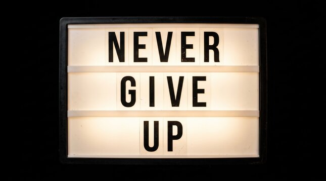 Never give up neon sign on black background