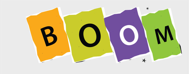 Colorful paper cutout boom typography © MD