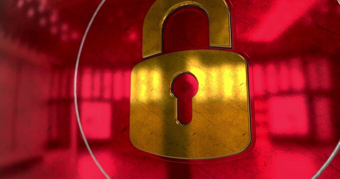 Padlock cyber security symbol 3d spectacular metal abstract concept animation