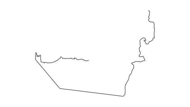 United arab emirates map line drawing animation on white background showing national border.