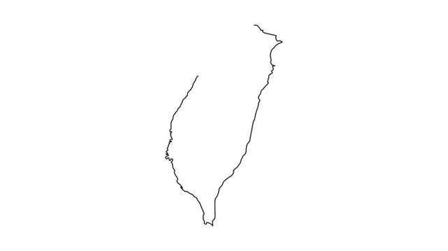 Taiwan map outline drawing animation with minimalist black line on white background motion.